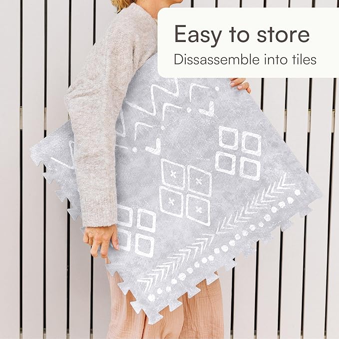 Lillefolk Baby Play Mat for Floor – 6x6ft Gray | Soft Non Toxic Premium EVA Foam Tiles for Tummy Time, Crawling & Playroom – Waterproof for Hard Floors Mat for Babies & Toddlers (9 Tiles)