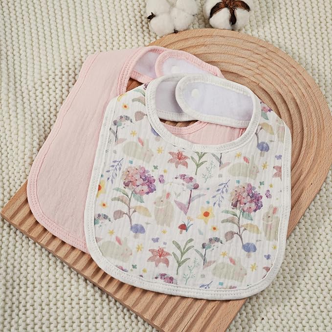GLLQUEN BABY Muslin Drool Bibs for Boys Girls 8 Pack, Adjustable Baby Bibs for Drooling and Teething, Soft Cotton Baby Bandana Bib for Newborn Feeding Essentials (Flower)