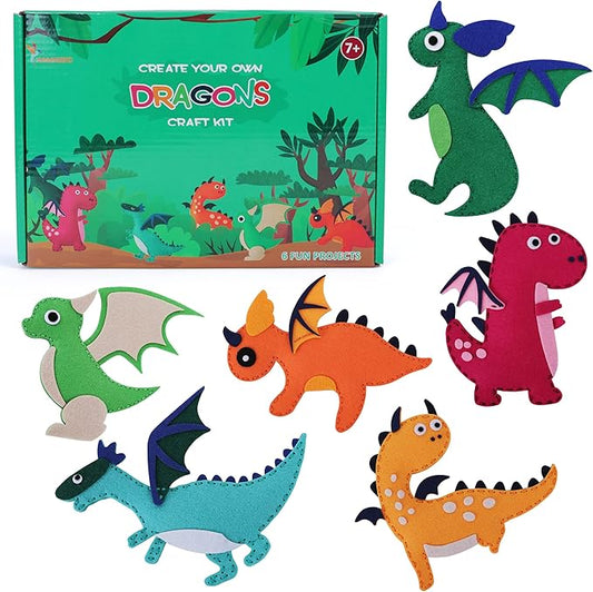 Hummingbird Crafts Sewing Kit for Kids Ages 8-12, Dragons DIY Craft Kits, Christmas Gift, Fun and Educational Sewing Kits for Kids, Sew Your Own Felt Animals