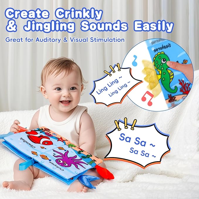 2PCS Baby Books 0-6 Months Infant Toys 0-3 3-6 6-12 Months Baby Tummy Time Sensory Toys 3 4 5 6 Month Newborn Must Haves Crinkle Touch Feel Busy Soft Books for Babies Boys Girls Christmas Shower Gifts