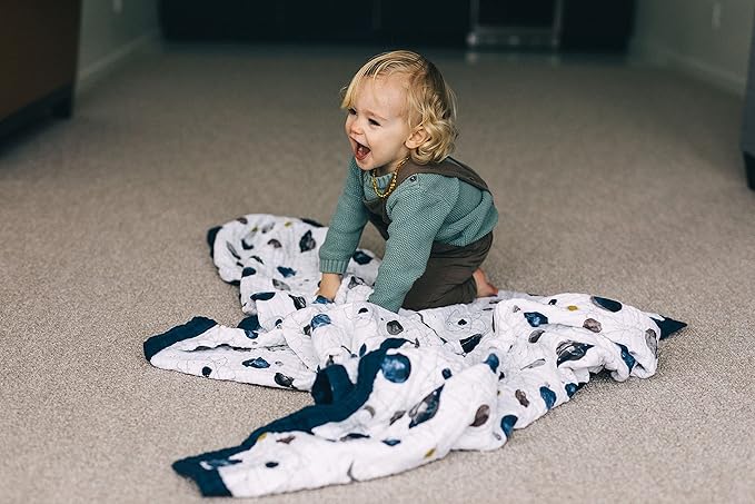 Little Unicorn Premium Quilted Throw | Super Soft, Multi-Layered Muslin XL Blanket| Great for Kids & Families (Planetary)