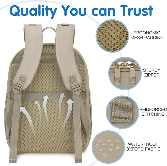 KABAQOO Baby Diaper Bag Backpack, Waterproof Diaper Backpack for Mom & Dad with Changing Pad, Insulated Pockets and Stroller Straps, Baby Shower Gifts for Girls & Boys, Brown Taupe