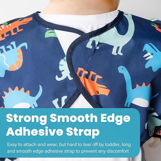 Long Sleeve Bibs For Babies 6-24 Months Full Coverage Shirt Bib for Baby Boys Girls Waterproof Smock Bibs with Sleeves Toddler Mess Free Bib for Eating with Pocket, 3 Pack