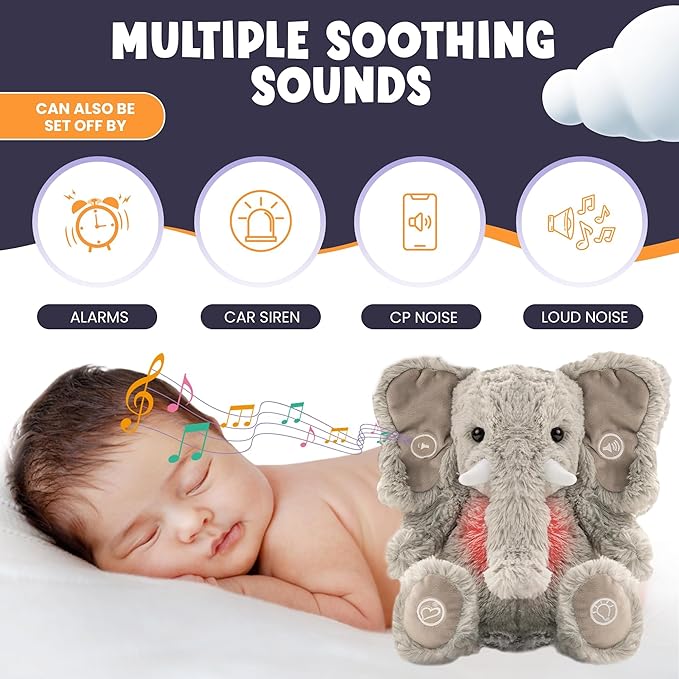Gemma Joy Bedtime Baby Soothers & StickyOnes Sleep Patches - Cry Activated Heartbeat Elephant Plush Toy, Stuffed Animal with Calming Light & All-Natural, No Melatonin Bedtime Patches for Kids and Baby