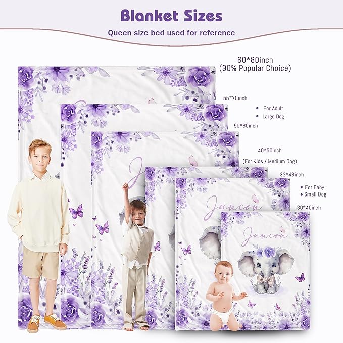 Custom Baby Blanket with Name Personalized Baby Name Blankets for Girls Customized Elephant Blanket for Baby Shower Birthday Christmas Newborn Gifts