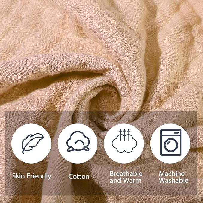 VitalCozy 6 Pcs Baby Muslin Hooded Bath Towels and Washcloths, 32 x 32 Inch Muslin Cotton Hooded Baby Towels Absorbent Hooded Blankets for Gift Newborn Infant Shower (Brown,Coffee)