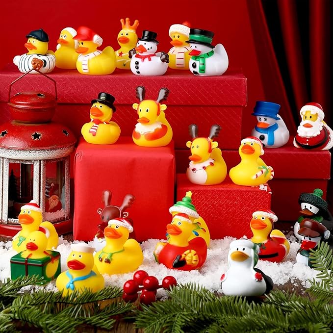 52 Pack Christmas Rubber Duck in Bulk Gift for Kids Christmas Floater Ducks for Ducking Party Supplies Baby Showers Assortment Bathtub Toy