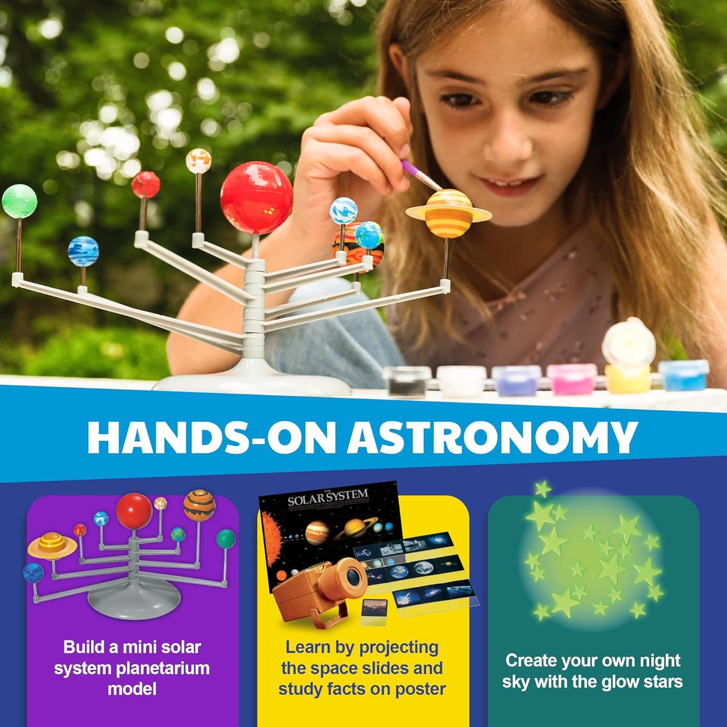 4M - STEAM Space Exploration - Build & Paint Solar System Planetarium Model, Assemble Space Toys Projector with Slides, Includes Glow Stars & Poster - Educational Science Planet Toys Kit, Kids Ages 5+