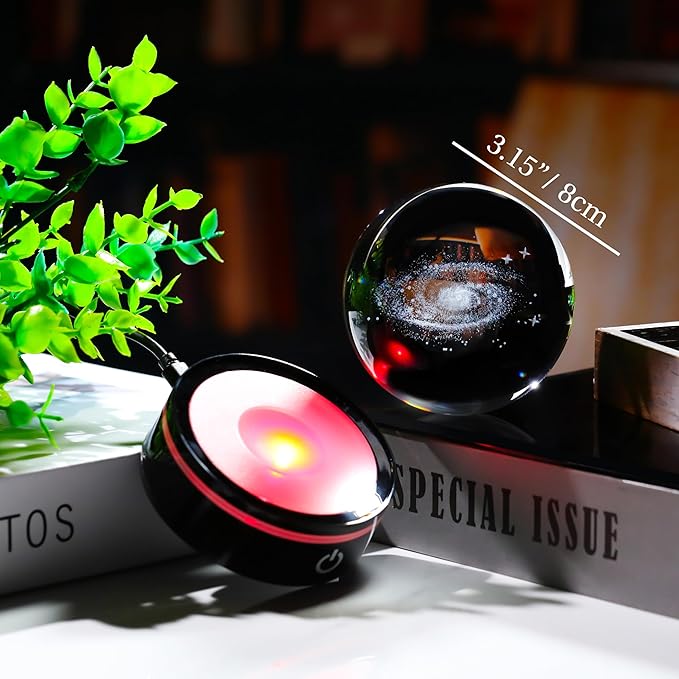 3D Galaxy Model Crystal Ball Led Lamp Base - Space Decor World Globe Planets Sphere Night Light 80mm 3.15 Inch - Solar System Decor Best Birthday Astronomy Gifts for Men Physics Science Teacher