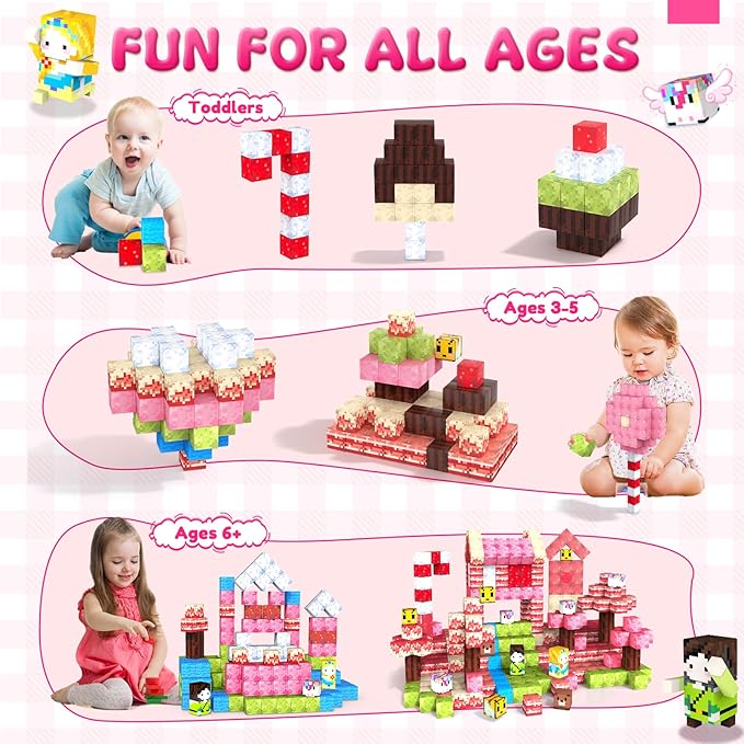 Magnetic Blocks for Kids Ages 3-5,54pcs Candy Magnetic Building Blocks Pink Magnet Cubes Sensory Creative Learning Toys Gifts for Toddlers Ages 4-8 5 6 7+Year Old Girls Birthday Christmas