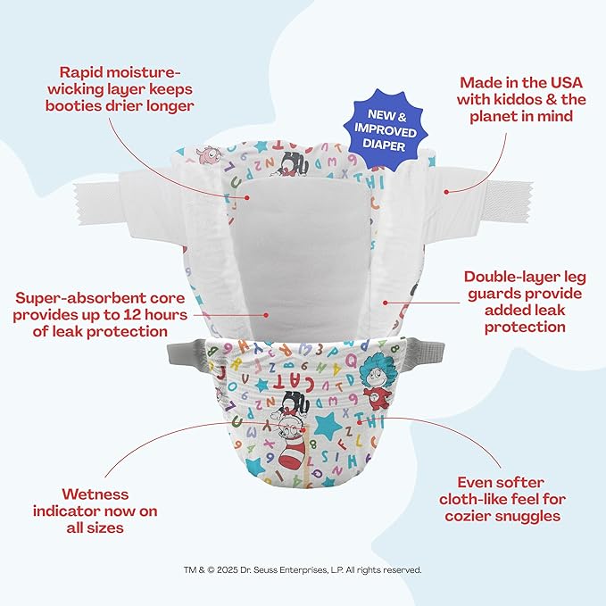 Hello Bello Dr. Seuss Babies Premium Diapers, Size 6, 42 Count: Softness & Protection for Sensitive Skin
