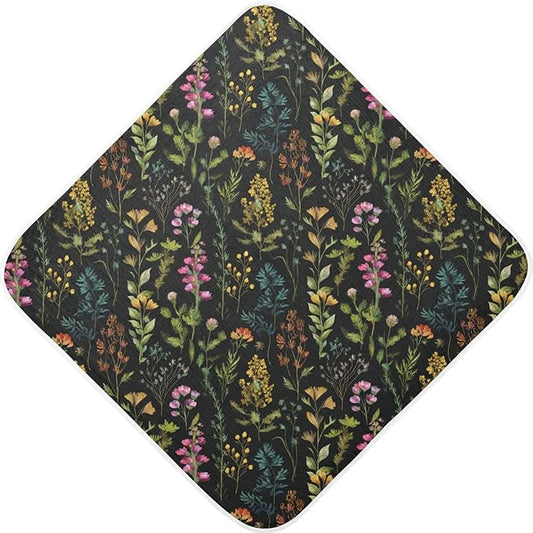 Pigsaly Watercolor Wild Flowers Hooded Baby Towel Meadow Herbs Leaves Baby Bath Towel Unisex Soft Organic Cotton Washcloths Toddlers Shower Gifts for Boys Girls Newborn 30 x 30 in