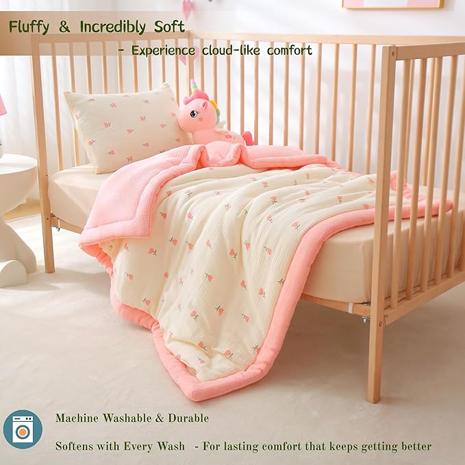 Cotton Muslin Toddler Comforter/Quilt,Ultra Soft & Breathble Muslin Toddler Blanket,All Season Baby Blankets for Boys and Girls, Machine Washable,41"x48"