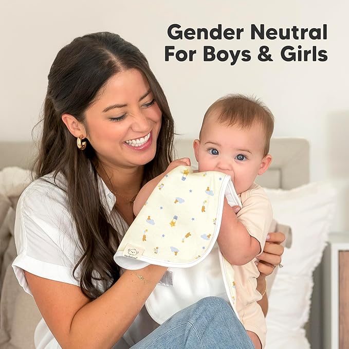 Organic Burp Cloths Baby Boy & Girl - 5-Pack Super Absorbent Cotton Burping Cloths for Babies, Soft & Plush Newborn Spit Up Rags, Infant Towels for Milk Spit Up, Unisex, Large 21" x 10" (Dreamers)