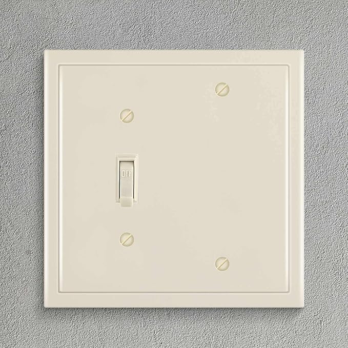 Henne Bery Modern Edge Decorative Wall Plate Switch Plate Outlet Cover, Durable Solid Zinc Alloy (Blank/Toggle, Light Almond)