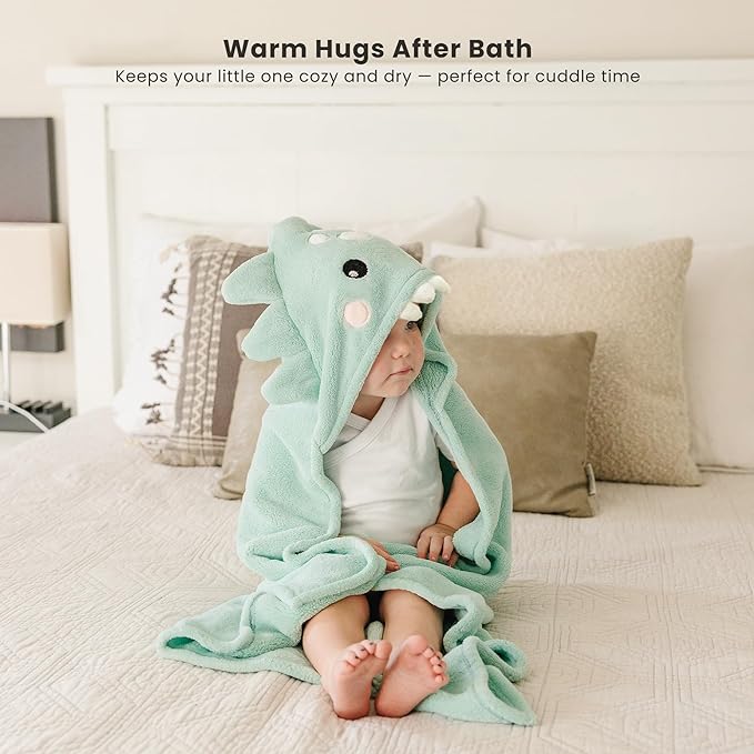 Konssy 2-Pack Hooded Baby Towels, 32" × 32" Soft & Absorbent Plush Fleece, Cute Animal Hood, Baby Bath Towels for Newborns & Toddlers, Boys & Girls