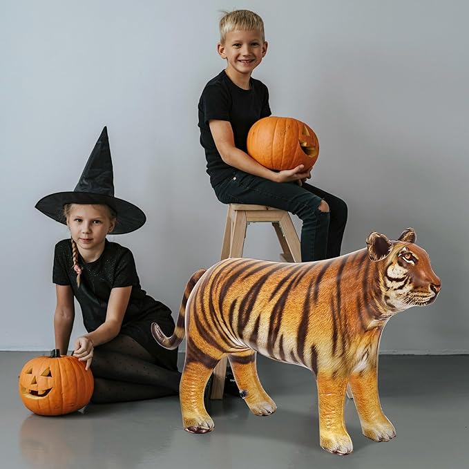 Jet Creations Tiger Inflatable 40"L x 20"H – Blow Up Animal Toy for Kids 3+ – Safari Party, Birthday, Holiday & Halloween Decor, Yard Display, Pool Play, VBS, Orange with Black Stripes, 1 PC