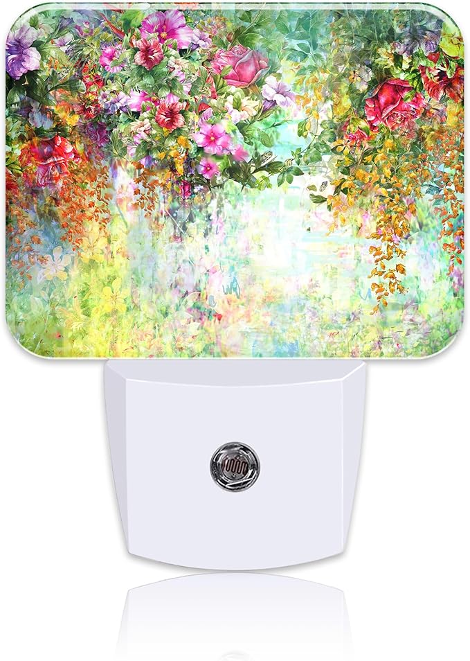 Abstract Watercolor Flowers Night Light Flowers Oli Painting Nightlight Plug into Wall with Dusk to Dawn Sensor for Kid Girls Boys Women Men Room, Hallway, Kitchen, Bathroom, Stairs Decor
