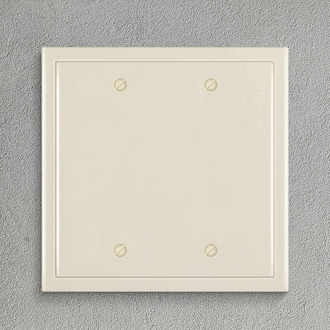 Henne Bery Modern Edge Decorative Wall Plate Switch Plate Outlet Cover, Durable Solid Zinc Alloy (Double Blank, Light Almond)