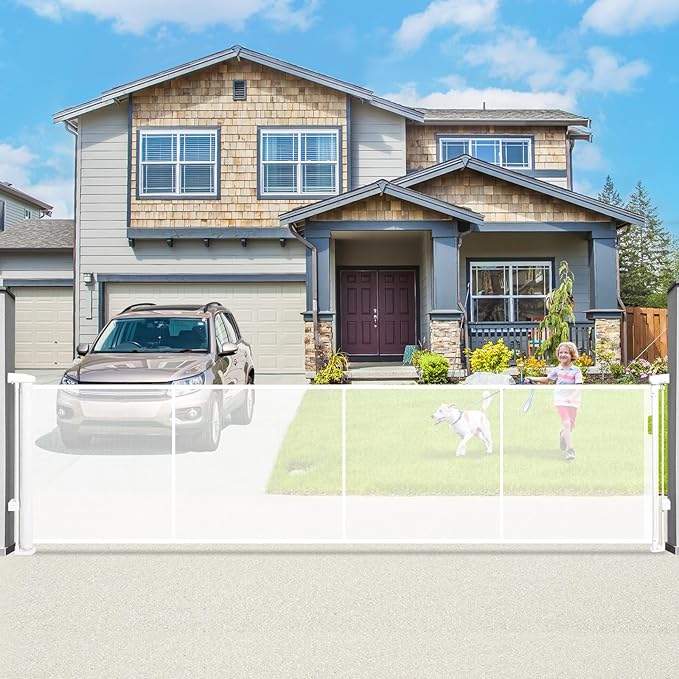 160" Retractable Baby Gate Extra Wide, 41" Tall Retractable Dog Gate for Stairs, Doorways, Decks, Mesh Gate Long Child Gate Pet Gate for Indoor, Outdoor, with Reinforced Mesh Rods, Dual Locks