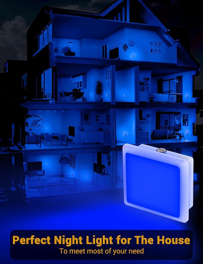 Blue Night Light,JandCase Blue Nightlight[2 Pack],0.3 Watt LED Night Light with Dusk-to-Dawn Light Sensor,Plug in Nitelight for Gaming Room,Bedroom,Corridor,Hallway,Non-dimmable