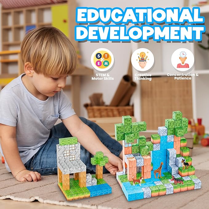 Contixo Magnetic Blocks - 145 PCS Magnet Cubes Building Tiles for Kids Ages 3-12, STEM Learning Toys with Vibrant Colors, Educational Toddler Toys for Creative Play, Birthday Gifts for Boys and Girls