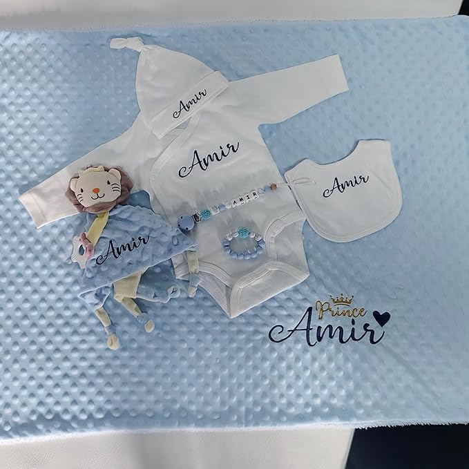 Bella's Giftshop Personalized Baby Blankets for Boys, Custom Embroidered Minky Fleece Baby Blanket with Name, Perfect Newborn Shower Christening Birthday Gifts, Ultra Soft, 27 * 35 inch-Blue