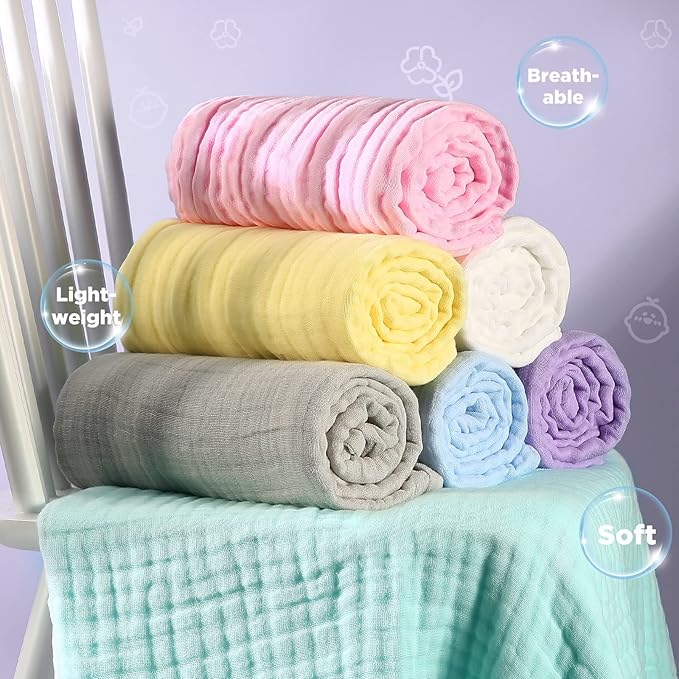 MUKIN Baby Bath Towels, Super Soft Cotton Receiving Blanket for Baby's Delicate Skin,2Pack Swaddle Blanket for Newborns Toddlers Boy Girl,Baby Registry as Shower (White+Green)