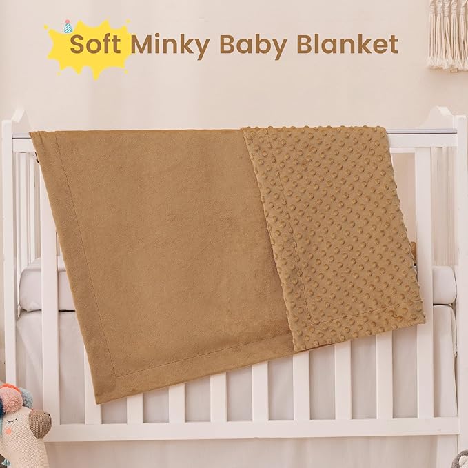 david's kids Micro Fleece Minky Baby Blanket for Boys Girls Neutral with Double Layer and Soothing Raised Dots, 40x50 Inches Breathable and Soft Lightweight Receiving Blanket for Newborns, Biscuit