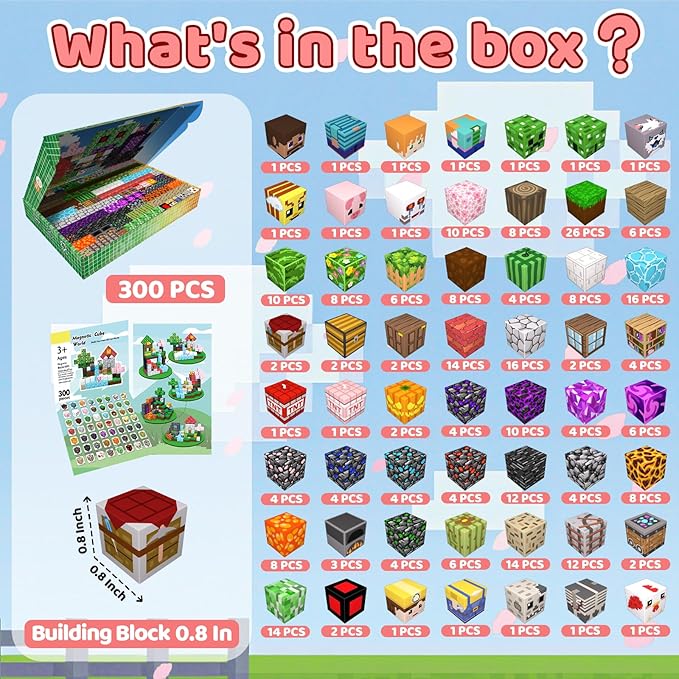 300 PCS Magnetic Blocks - Magnetic Building Blocks, Stacking Magnetic Blocks for Kids, Sensory Toy for STEM Montessori for Kids 3+ Boys and Girls Christmas Birthday Gifts