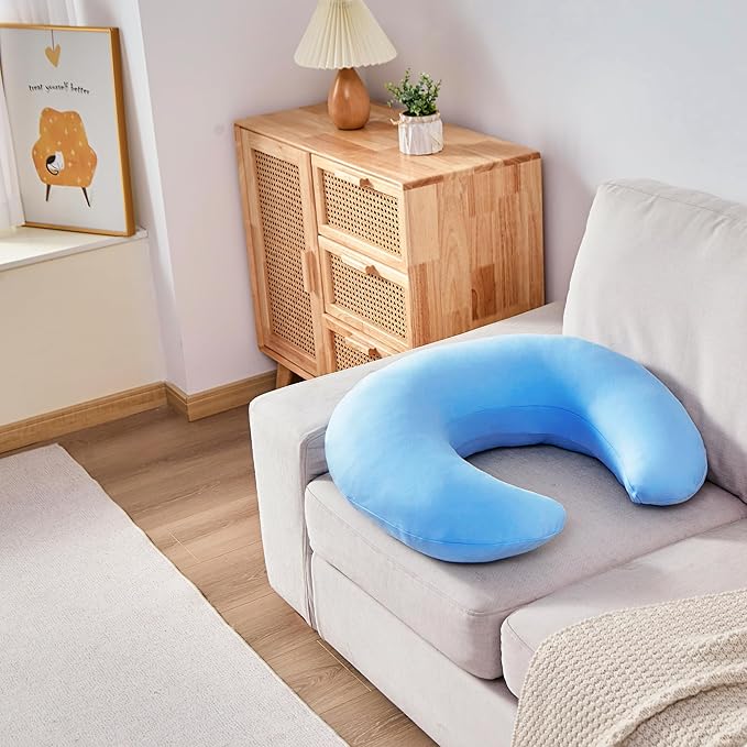 Nursing Pillow, Plus Size Breastfeeding Pillow Original Support for Baby Boys Girls Breastfeeding Essentials, with Removable Soft Cotton Cover (Blue, Large (25.59 * 20.08 * 6.30 Inches))