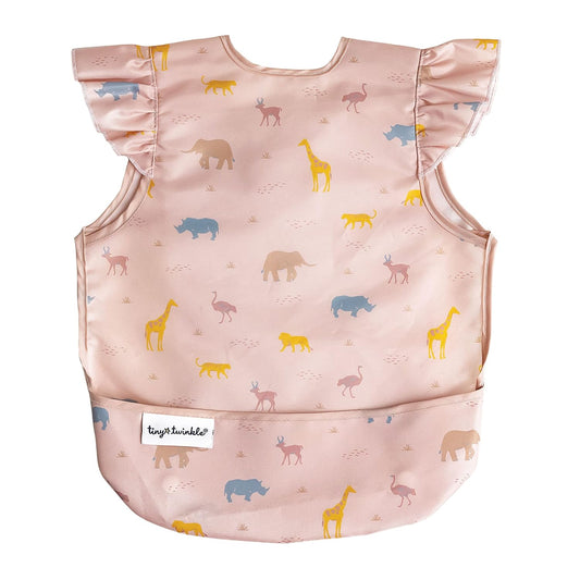 Tiny Twinkle Mess Proof Baby Bib - Waterproof & Lightweight Baby-Led Weaning Apron | 100% Recycled Polyester, Easy Clean & Machine Washable (Petite Safari, Small 6-24 Months)