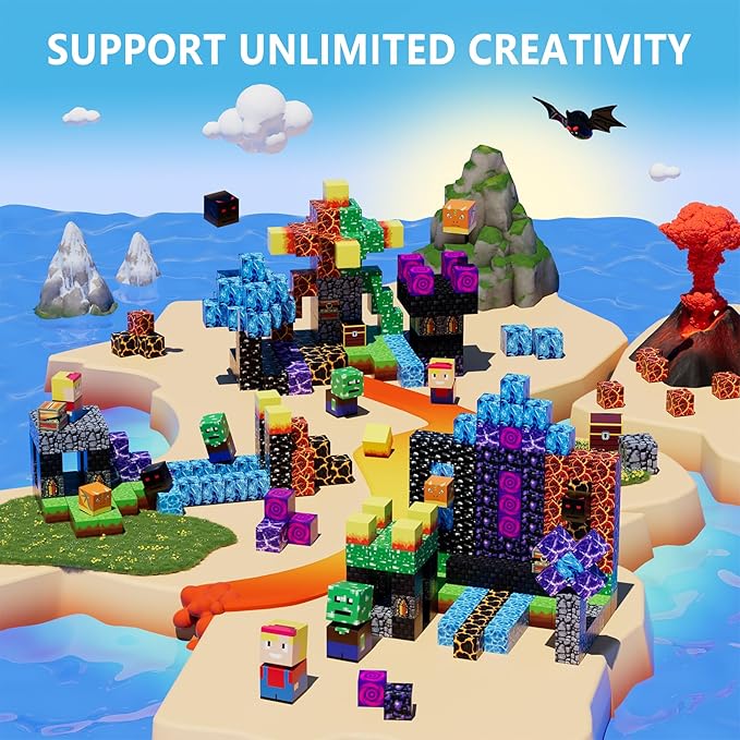 160PCS Magnetic Blocks, Magnet Building Cube, Build 3D Volcano Adventure Set, Montessori Sensory Toys for Kids Ages 3+, Preschool STEM Educational Toys, Christmas Birthday Gifts for Boys & Girls