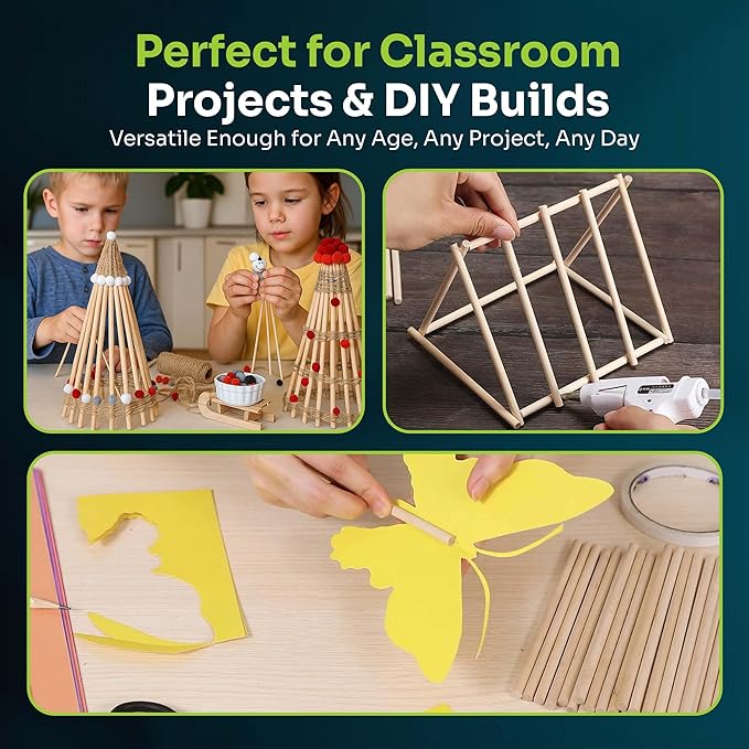 200 Wooden Dowel Rods 1/4" x 6", Precut Cake Wood Dowels for Crafting Tiered Cakes, Wooden Sticks for Crafts Supplies, Craft Wood Sticks for Flower Bouquet, Palitos de Madera para Manualidades