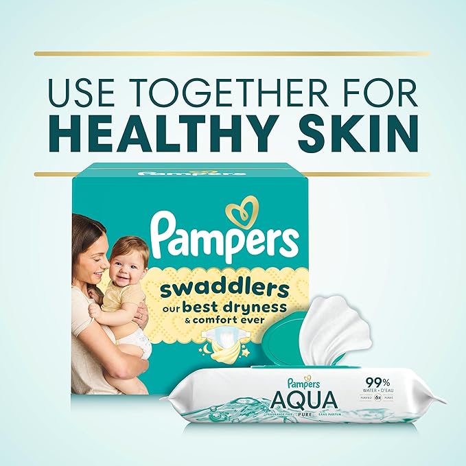 Pampers Aqua Pure Baby Wipes, 99% Water, Fragrance Free, 336 Baby Wipes Total (6X Flip-Top Packs) [Packaging May Vary]