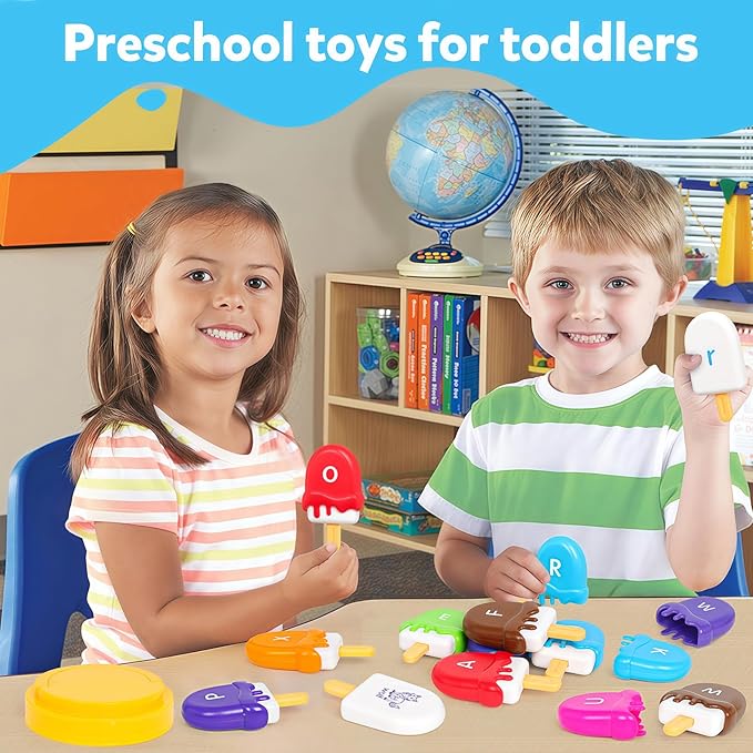 Letters Matching Ice Cream Alphabet Learning Toys,Counting Animals and Color Sorting Set Preschool Learning Activities Stacking Toys,Upper & Lowercase ABC Game Montessori Toys Gift for 3+Year Old Kids