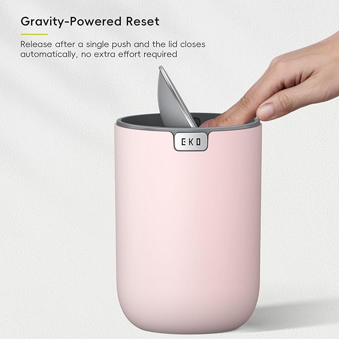 EKO Fandy 0.58 Gal/2.2L Mini Trash Can with Lid, Swing-Top Desktop Trash Can for Bathroom, Countertop, Vanity, Desk or Office, Small Garbage Bin (Pink)
