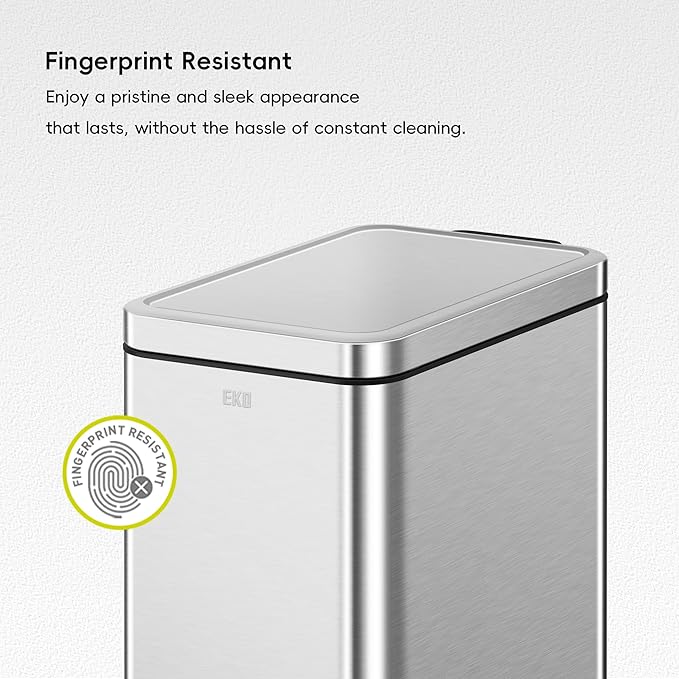 EKO Small Bathroom Trash Can with Lid Soft Close, Step Pedal, 6 Liter / 1.6 Gallon Stainless Steel Garbage Can with Removable Inner Bucket, Anti-Fingerprint Finish (Silver)