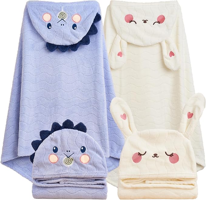 Toddler Towels Hooded Kids Bath Towels 0-6 Years Unisex Toallas para Bebe 2-Pack 27.5"X55" Thick Ultra Absorbent Soft Baby Towels with Hood Beach Towel Bathrobe for Children, Infant, Newborn
