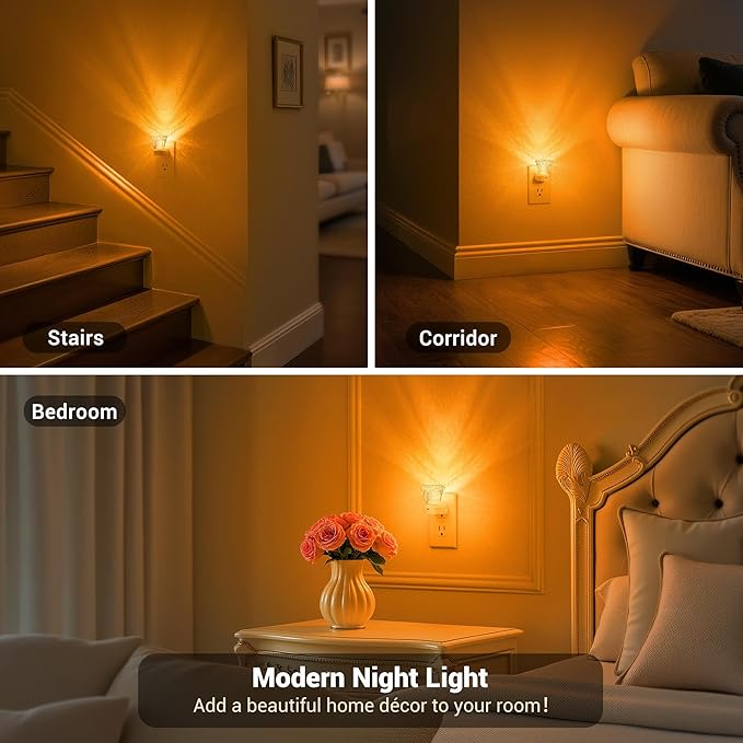 JandCase Amber Night Light Plug in, Night Lights Plug into Wall [2 Pack] with Dusk to Dawn Light Sensor, 1600K Amber Night Light, Adjustable Brightness Nightlight for Kids Bathroom Bedroom Hallway