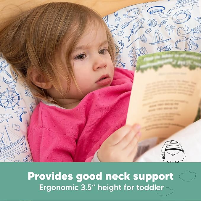 Toddler Pillow with Pillowcase - 13x18 My Little Dreamy Kids Travel Bed Pillows for Sleeping, Organic Cotton Small Pillowcase, Soft & Breathable, Machine Washable, Toddlers 2-5 Years Old (Nautical)