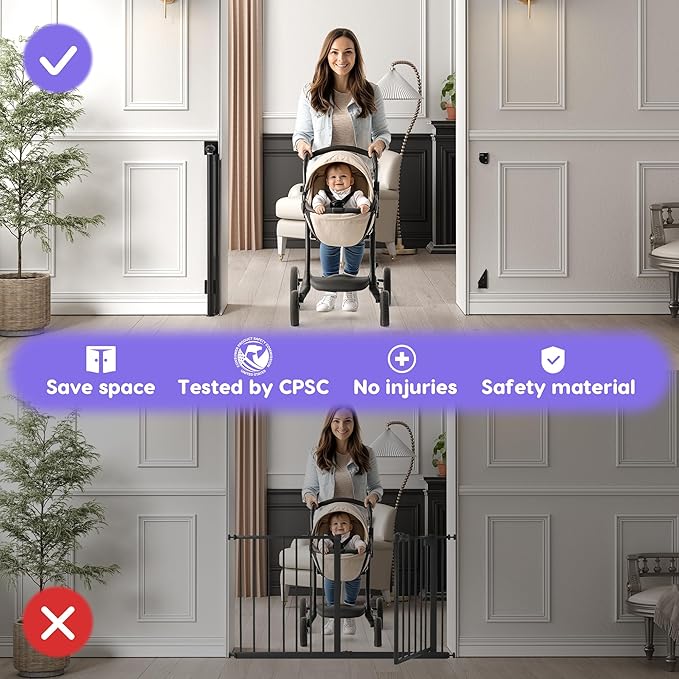 Retractable Baby Gate, Extra Tall Baby Gates for Stairs, Dog Gates for Doorways Safety Extends to 38x55in, Black