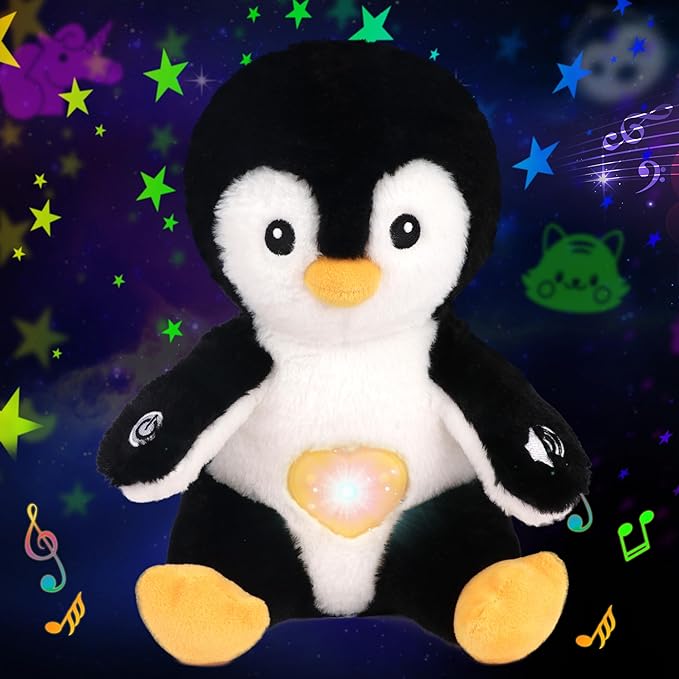 Cuteoy Plush Penguin Star Projector Musical Adjustable Singing Night Light Stuffed Animals Glowing Plushies Toy Gifts for Kids Birthday Easter Christmas,11''