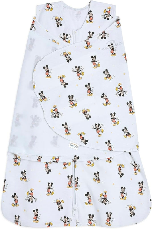 HALO Disney Baby 100% Cotton Sleepsack Swaddle, 3-Way Adjustable Wearable Blanket, TOG 1.5, Mickey Fun, Small, 3-6 Months