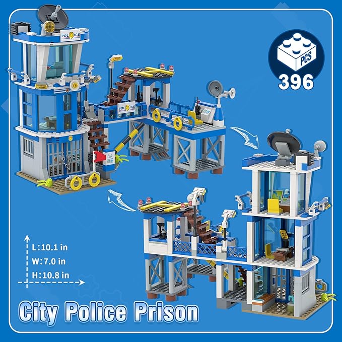 EP EXERCISE N PLAY City Police Prison Station Building Set with Police Patrol Car, Cop Truck, Drone, Motorcycle, Helicopter, Patrol Ship Building Blocks Toy Kit Gift for Boys 6-12 Kids