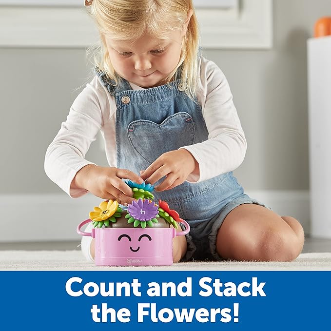 Learning Resources Poppy The Count & Stack Flower Pot - 15 Pieces, Fine Motor Skills Toys for Toddlers, Preschool Toys, Ages 18+ Months,Easter Basket Stuffers