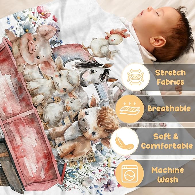 Custom Baby Blanket with Name – Cozy Double Layer Dotted Backing Newborn Receiving Swaddle Blankets, Farm Animals Personalized Gifts for Toddler Infant Boys Girls, Nursery Baby Stuff(47"x60")