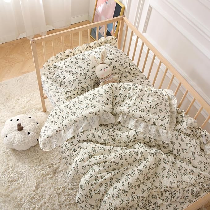 100% Cotton Muslin Crib Comforter/Quilt,Ultra Soft Cozy Reversible Baby Blanket,All Season Toddler Blankets for Boys and Girls, Machine Washable,41"x48"