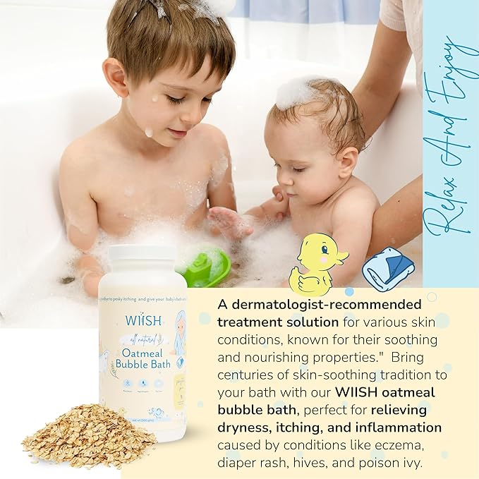 WIISH Baby Oatmeal Bubble Bath - Baby Bubble Bath for Sensitive Skin with 30% Colloidal Oatmeal | Aloe vera powder + Lavender powder Healing Ingredient, soothing Itchiness, Rashes, Dryness 16 oz(260g)