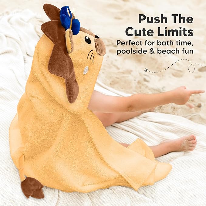 KeaBabies Organic Baby Towel with Hood for Girls, Boys - Soft, Absorbent, 100% Cotton Hooded Baby Towels for Newborns, Infants, Large Hooded Bath Towels for Babies, Kids, Toddler 1-3 (Leo)